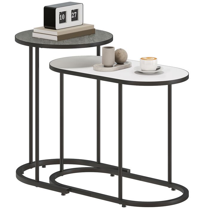 Lot de 2 tables basses gigognes - HOMCOM - empilable - style moderne - cadre en métal - gris et blanc