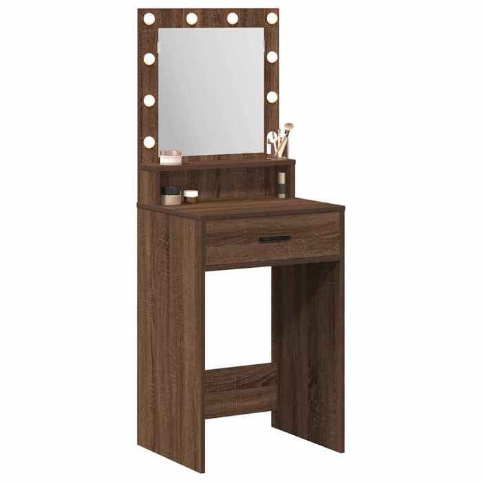 Coiffeuse en bois dingénierie - vidaXL - Chêne marron - 50x41x135 cm - Miroir intégré - Éclairage LED