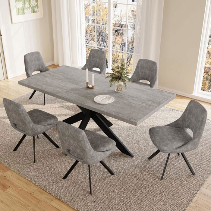 JIEXI Ensembles de salle à manger pour 4 à 6 personnes table à rallonges avec chaises table moderne en bois MDF gris