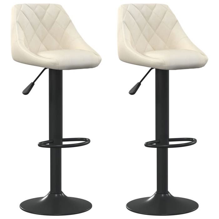 Tabourets de bar en velours - JILL - Lot de 2 - Crème - 46x44x(82-103) cm - Pivotement 360° - Hauteur réglable