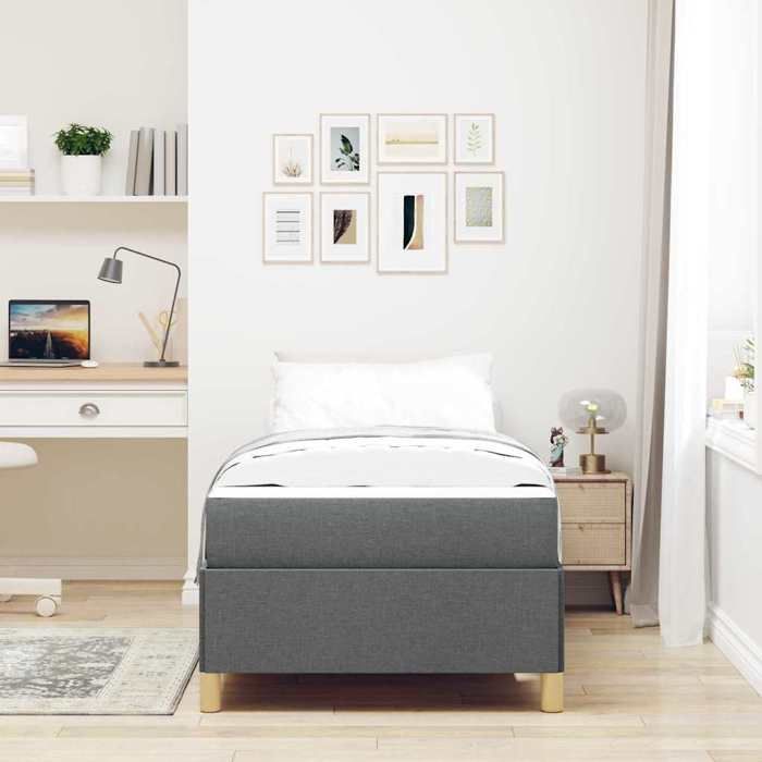Lit avec matelas - UU - Gris foncé - 100x200 cm - Tissu - Bois dingénierie - Rangement intégré