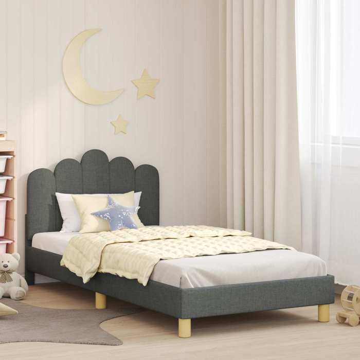 Structure de lit pour tout-petit - UU - Gris foncé - Tissu - Bois dingénierie - 198x94x85 cm - Lit simple 90x190 cm