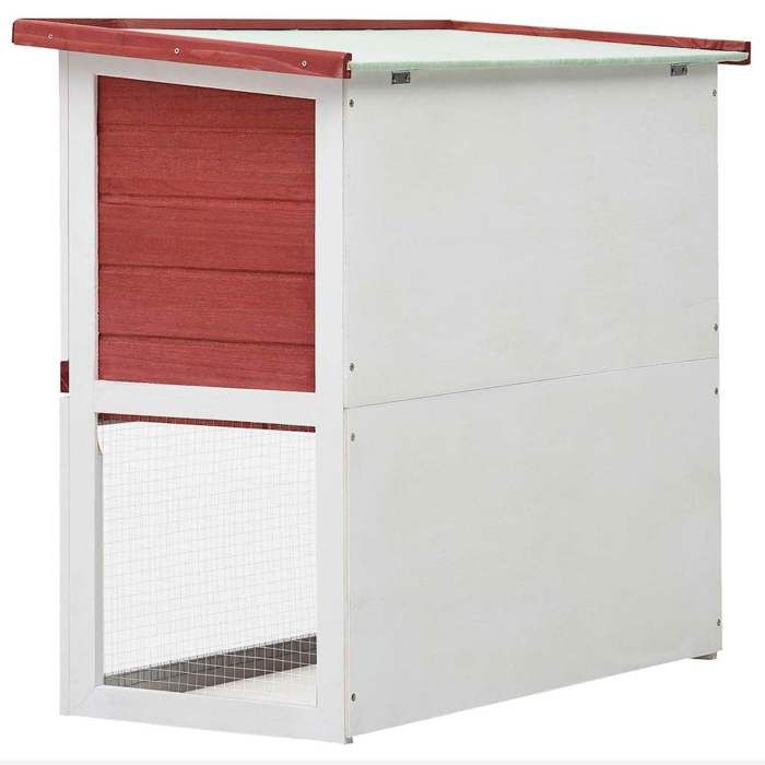 Clapier dextérieur en bois - WIENS - 1 porte - Rouge - 90x45x80 cm - Toit étanche - Rampe antidérapante