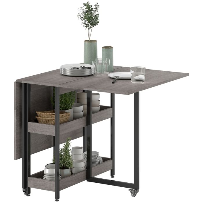 Table à manger pliante Table de cuisine pour 2 à 4 personnes avec 2 étagères ouvertes table de salle à manger mobile Table pliante