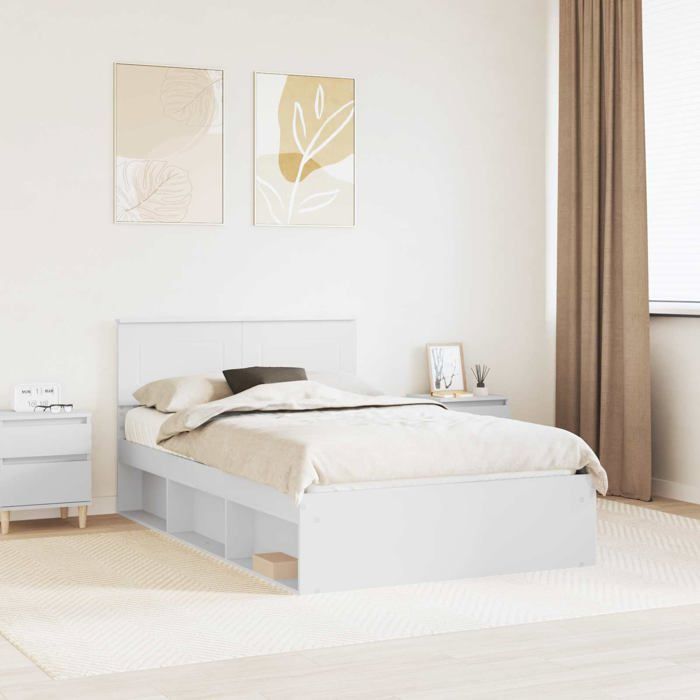 Cadre de lit moderne - vidaXL - Blanc - Bois dingénierie - 120x190 cm - 200x123x90 cm - Tête de lit incluse