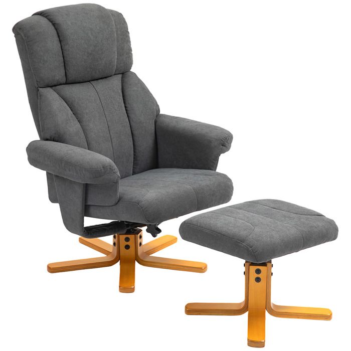 Fauteuil relax avec repose-pied - HOMCOM - dossier inclinable assise rembourrée - velours - 79x80x104cm - gris foncé