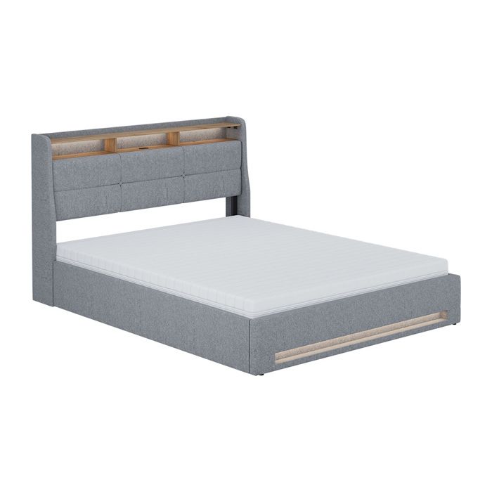 Lit rembourré Christin 160x200 avec LED port USB et matelas Gris/Chêne Vitalispa 57767 Lit rembourré Christin 160x200 avec LED port USB et matelas Gris/Chêne Vitalispa 57767