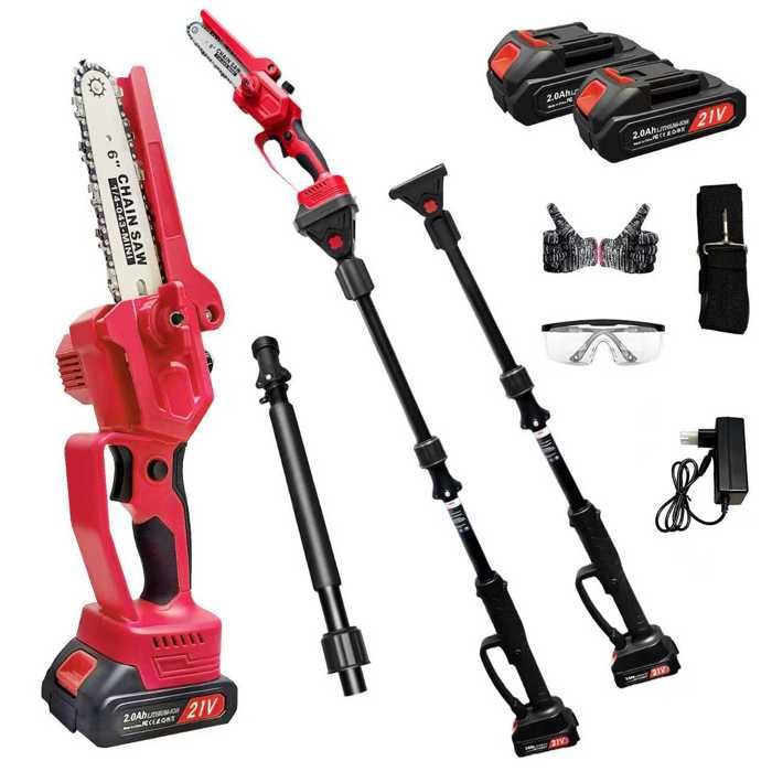 Scie Électrique Multifonction 4-en-1 21V Sans Brosse avec Perche Télescopique en Aluminium et Chaîne 6 pour Jardin
