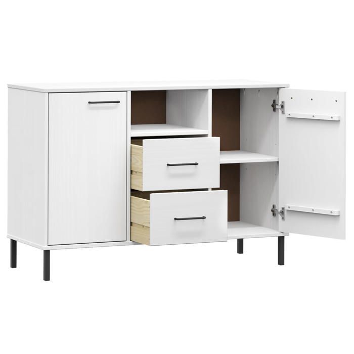 Remise 2026®Enfilade de rangement Blanc - Buffet avec pieds en métal Blanc 113x40x77cm - Bois massif OSLO 709 1114778