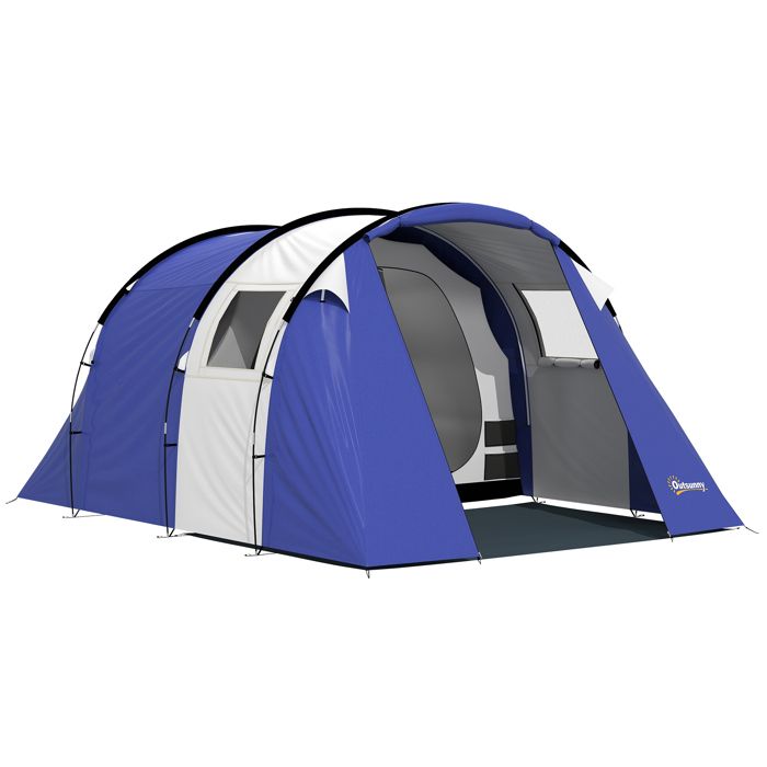 Tente de camping - Outsunny - 2 chambres pour 4 personnes imperméable 3000mm sac de trans - polyester - 420x300x200cm - bleu foncé