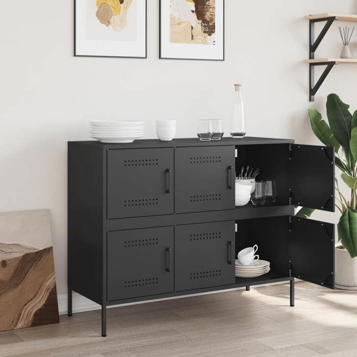 Armoire Vaisselier Durable - Noir - Buffet de cuisine - avec Rangement - noir 100 5x39x79cm - acier LH3391504
