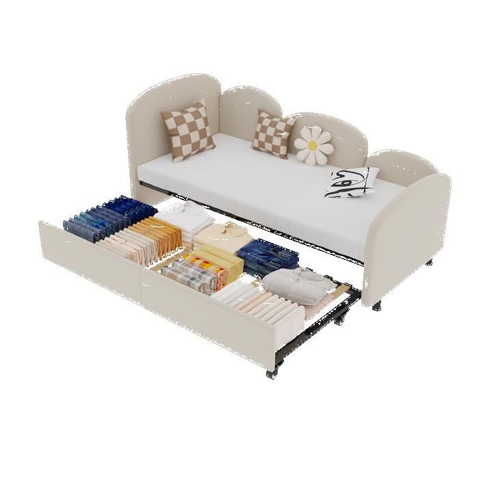 Canapé-lit 2 places velours avec rangements intégrés design moderne pour chambre et salon enfants