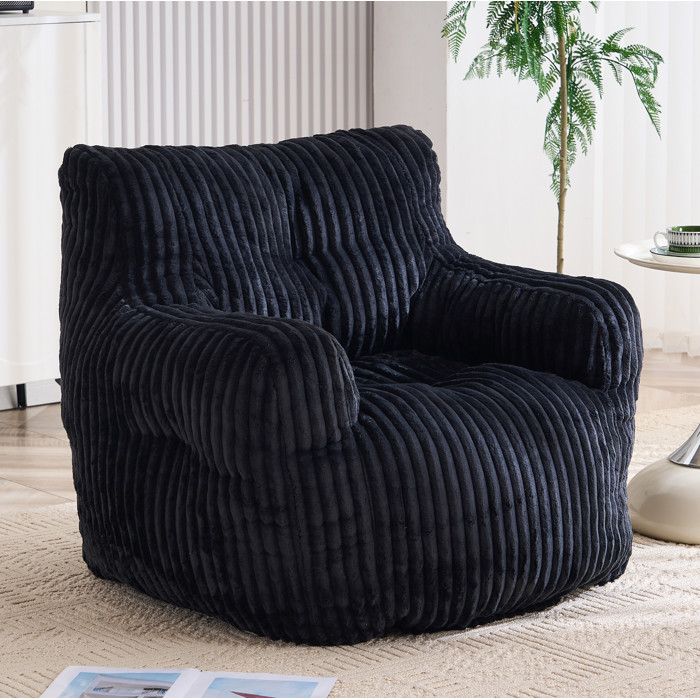 ELVORIN pouf fauteuil 1 place 100 x 94 x 70 cm velours côtelé noir mousse à mémoire de forme intérieur