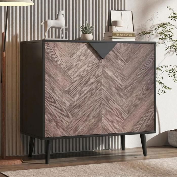 Buffet de rangement pour salon - Portes et clayettes ajustables - 80 x 40 x 74 5 cm - Gris anthracite