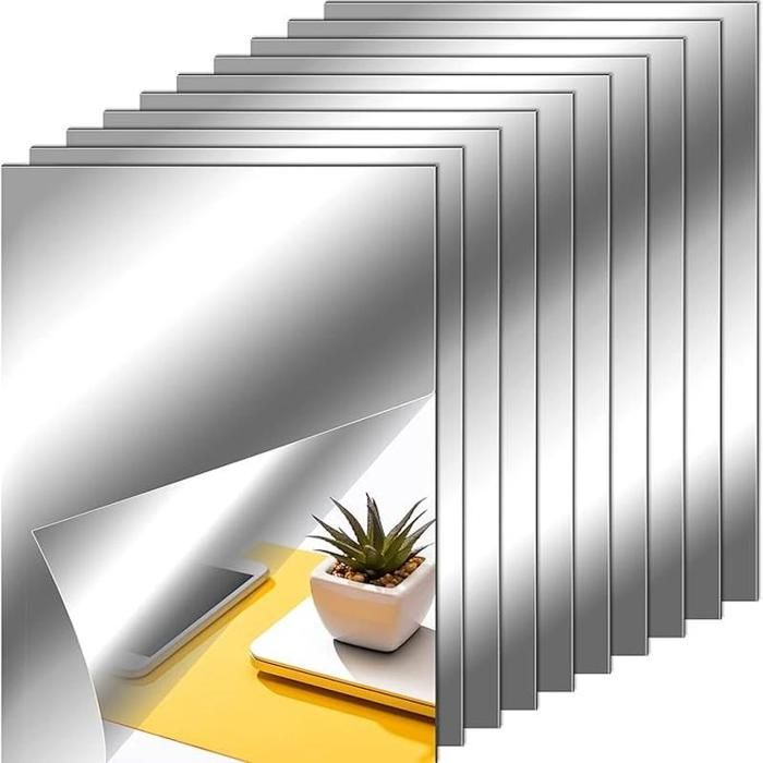 Feuilles de miroir flexibles autocollantes imitation miroir sans verre pour la décoration murale de la maison (10 pièces 10 x 15