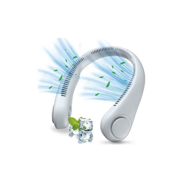 10pcs-Ventilateur Nuque USB 1200mAh 3 Vitesses Silencieux & Mains Libres 360° Réglable - Blanc