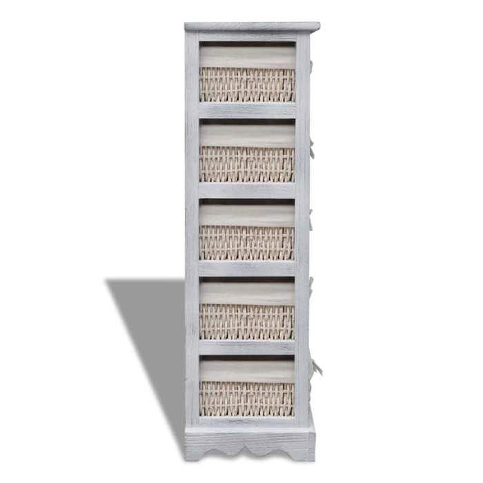 Blanc Cabinet rangement Étagère de rangement 1 PC en bois 5 paniers en tissage Blanc 25x28x90 cm N3341