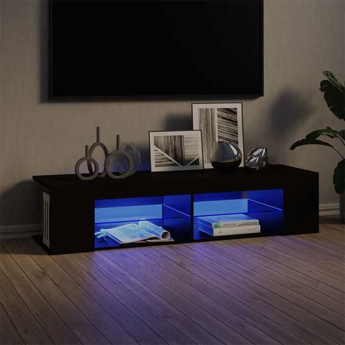SALE 2026 Armoire TV moderne Noir - Meuble TV avec lumières LED noir 135x39x30cm 9076125977243