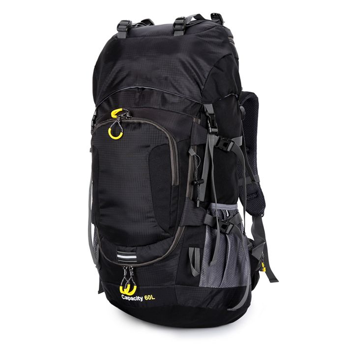 Fdit Randonnée sac à dos 60L Randonnée imperméable Sac à dos Camping Cycle descalade Mountain Sac à sport moustiquaire Bleu Noire