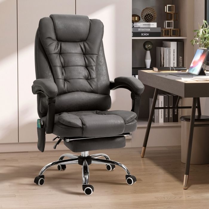 Fauteuil de bureau massant chauffant ergonomique gris 65 x 160 x 104 cm Fauteuil de bureau massant chauffant ergonomique gris 65 x 160 x 104 cm