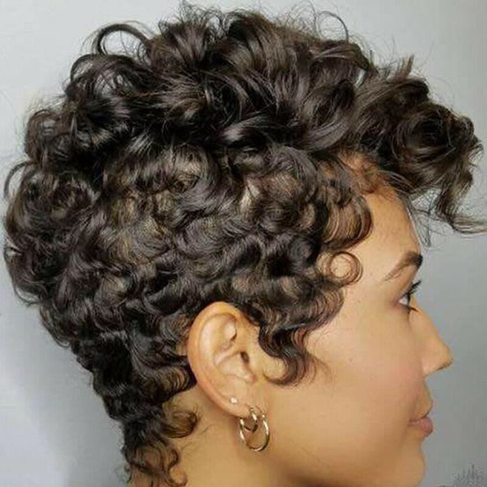 Femmes Perruque courte de mode noir faux cheveux bouclée ...