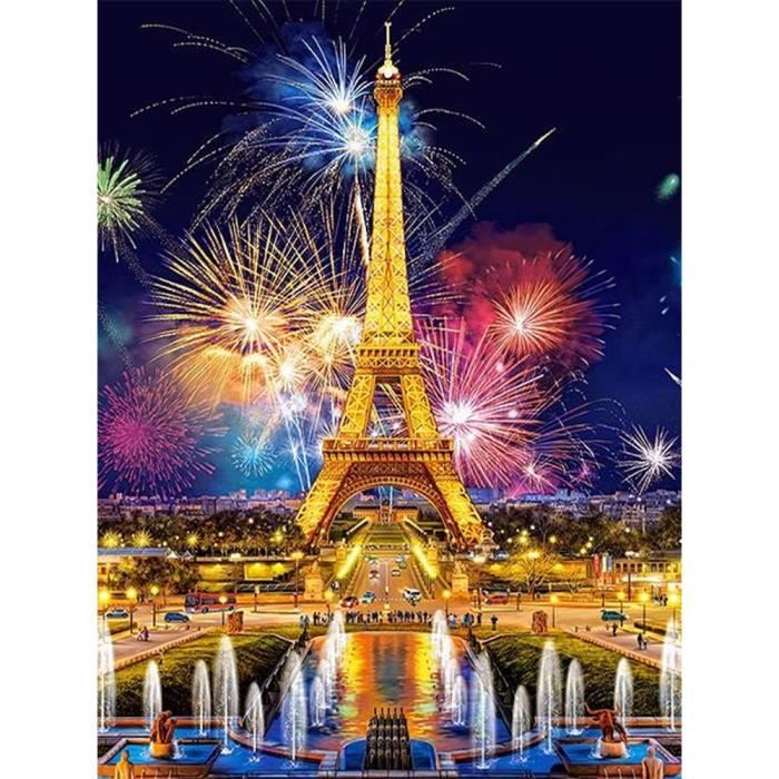 5D Peinture Diamant Tour Eiffel Diamond Painting Kit Broderie Tableau Perle Diamant Painting, DIY Grand Format Mosaïque Point de Croix Loisirs Créatifs Adultes Décoration Intérieur 20x30cm I-7163