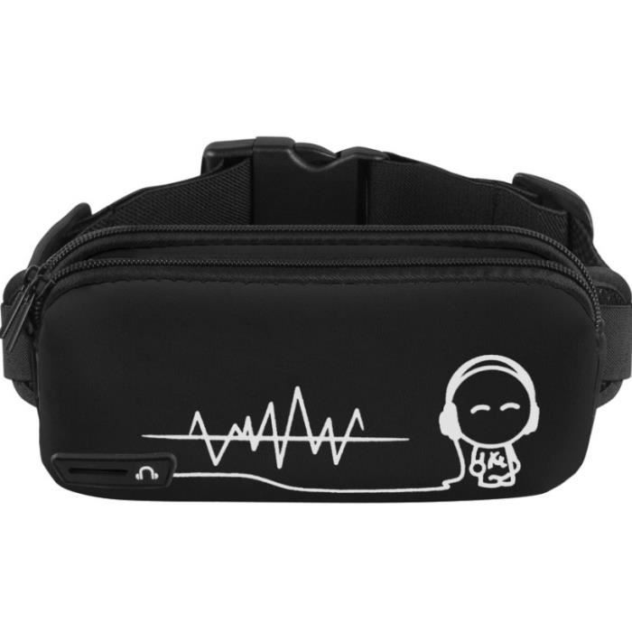 Sac Banane Chic Étanche Noir Toile 30*10cm Ceinture