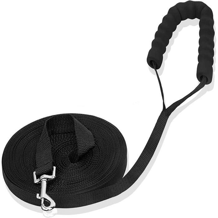 Longe de dressage pour chien 20 m en nylon noir avec mousqueton métal 6 5 cm