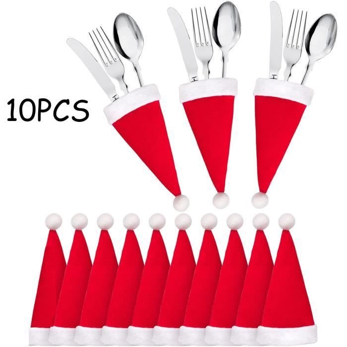 Porte couverts - Noël - Chapeau de Père Noël - Rouge et Blanc - 12x6 cm - Décoration de fête