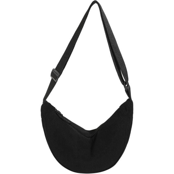 Sac Banane Femme Bandoulière En Nylon - Forme Demi-lune - 3 Poches - Réglable - Noir - Neuf Avec étiquettes