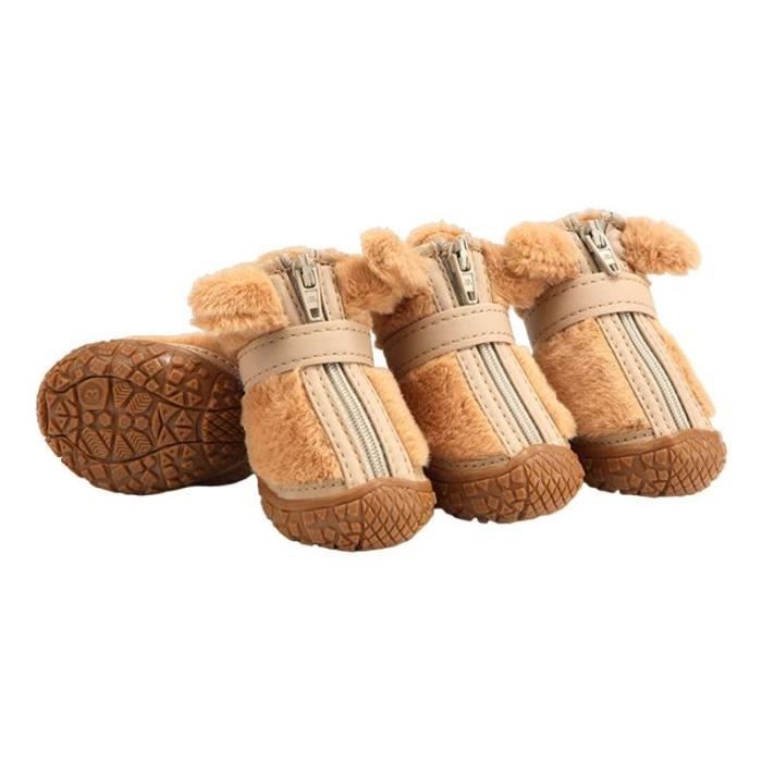 Chaussures chaudes en peluche pour chien - Chaussures d'hiver pour animal domestique Teddy Dog Caniche - Taille 5 - Marron