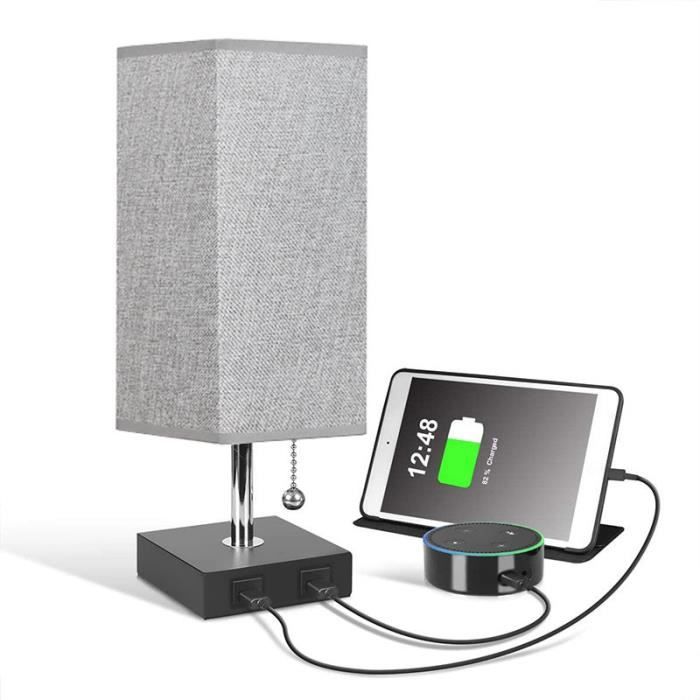 Lampe de chevet - Non spécifié - Modèle tactile - Dimmable - Port de chargement USB - Abat-jour en tissu
