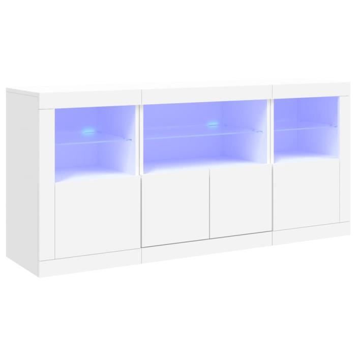 Buffet avec lumières LED blanc 1425x37x67 cm - Meuble de salon - Contemporain - Design - Porte(s) - Buffet bas