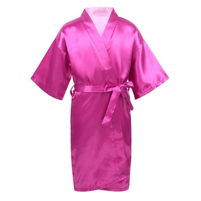 Enfant Fille Kimono Robe Satin Peignoir Chemise De Nuit Avec Ceinture Couleur Unie Rose 12 Ans Cdiscount Maison