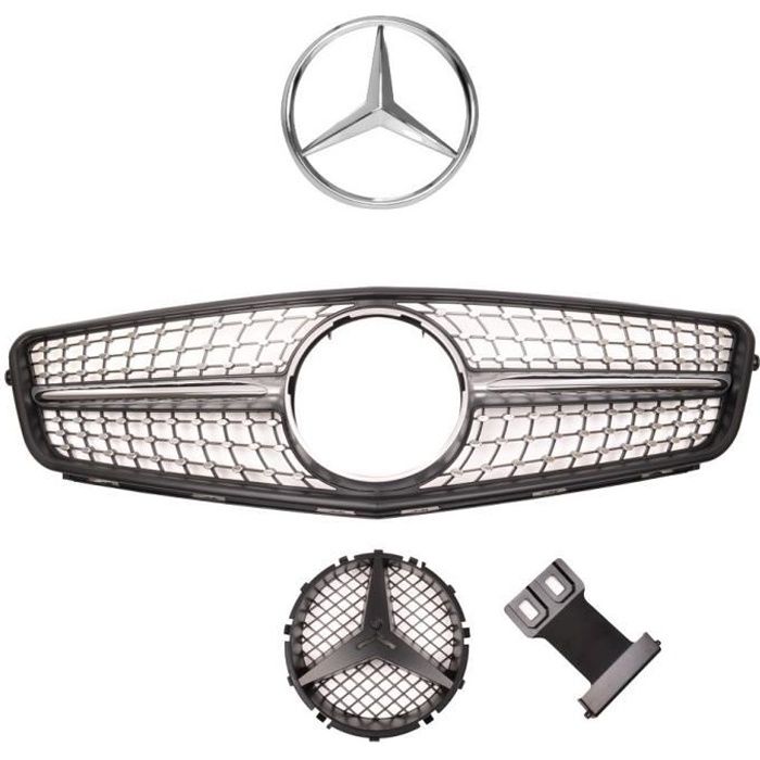 CALANDRE DIAMANT MERCEDES CLASSE C W204 GRIS SILVER ET CHROME - VENDUE AVEC LOGO