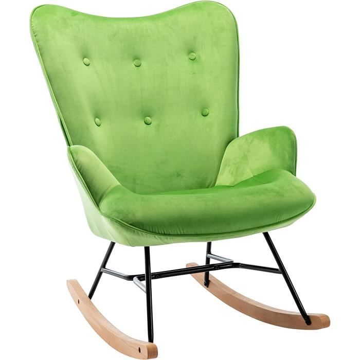 CLP Fauteuil à Bascule Sanka En Tissu Gris - Chaise Relaxante Rembourrée Avec Piétement Métal Et Patins Bois
