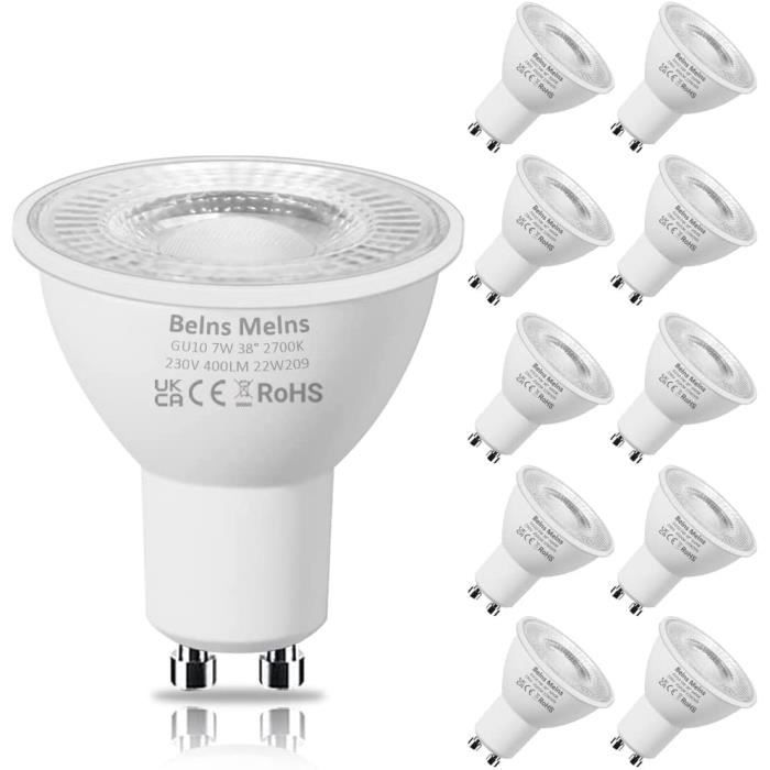 Ampoule GU10 LED Blanc Chaud 2700K, 7W (équivalent Halogène 50W), Ampoules  LED Spot 400 Lumen 38° Faisceaux Non Réglable, Lot (H) - Cdiscount Maison
