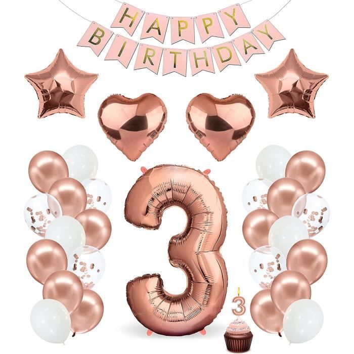 Kit Décoration Anniversaire Patrouille Dog 3 Ans - Ballons Rose Numéro 3, Banderole Happy Birthday Et Accessoires