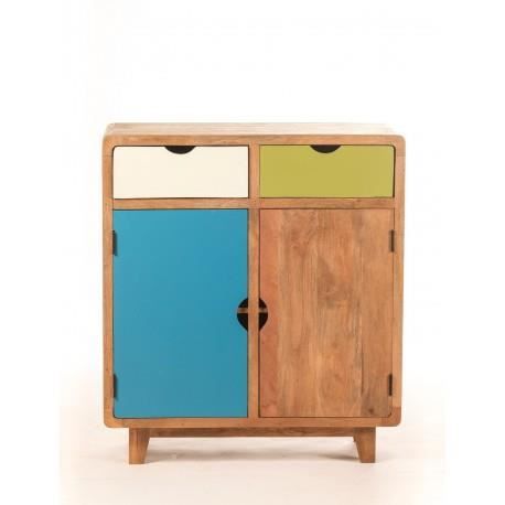 Commode rétro bois coloré 2 portes 2 tiroirs - Cdiscount Maison