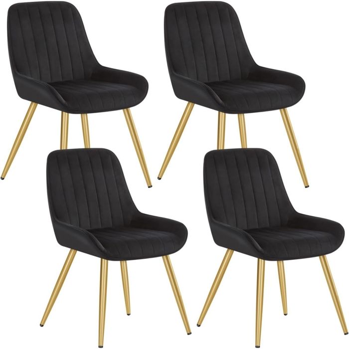 Lot de 4 Chaises de Salle à Manger avec Dossier Chaise de Salon Assise en Velours et Pieds en MétalNoir 0912BY-4