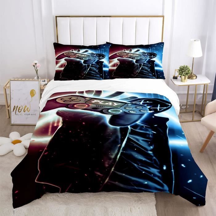 Housse De Couette 140X200 Gamer Parure De Lit 140 X 200 Ado Garçon Avec  Fermeture Éclair 1 Personne, Parure Housse Couette E[Z4590] - Cdiscount  Maison