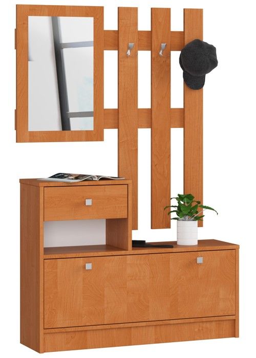 Ensemble dentrée AKORD avec larmoire à chaussures Aulne 90 cm 1 porte 1 tiroir façade Aulne 2 étagères 90x25x170 cm