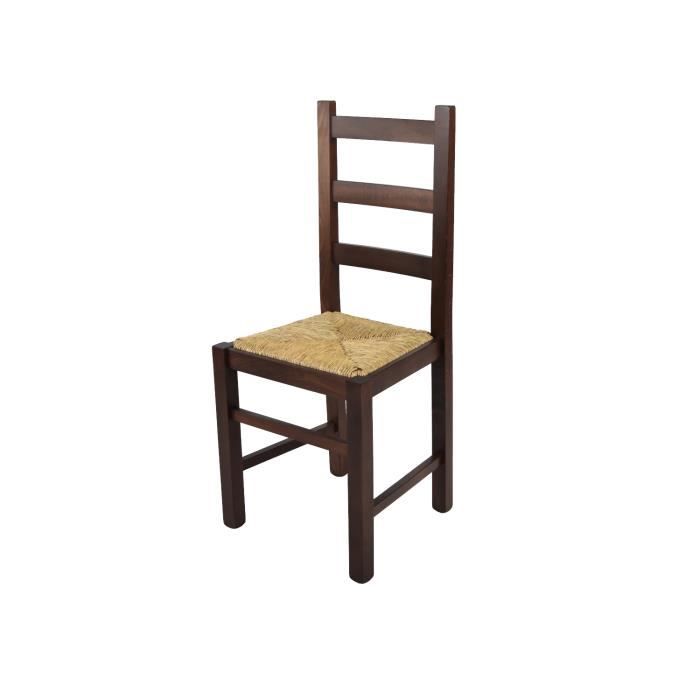 Tommychairs - Chaise cuisine RUSTICA robuste structure en bois de hêtre peindré en couleur noyer foncé et assise en paille