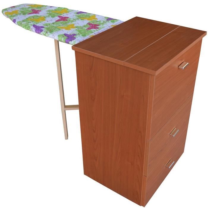 Armoire avec planche à repasser en bois avec 2 TIROIRS et 1 PORTE CERISIER