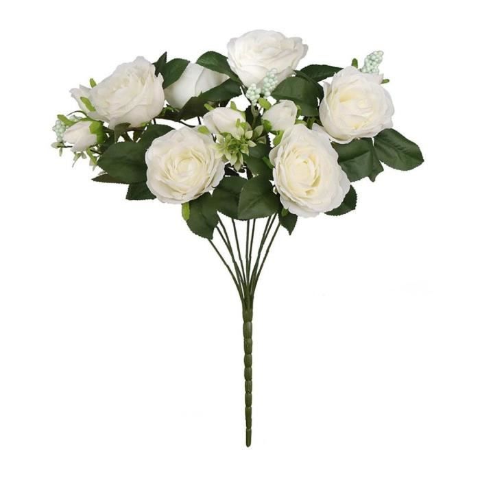Faux artificielle Bouquet de fleurs en plastique Rose Bouquet 9 Têtes  décoratif fleur pour mariage blanc Tableau Centrepieces - Cdiscount Maison