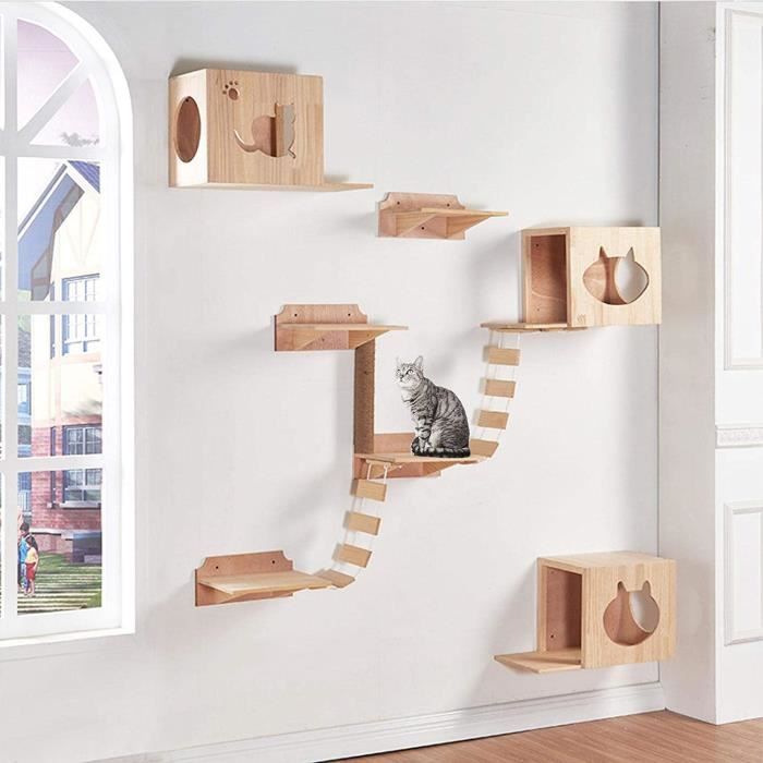 Raspbery Arbre A Chat En Bois Fixe Au Mur Cadre D Escalade Pour Chat Centres D Activites De Perche Pour Chat Meubles De Jeu Po 184 Cdiscount Animalerie