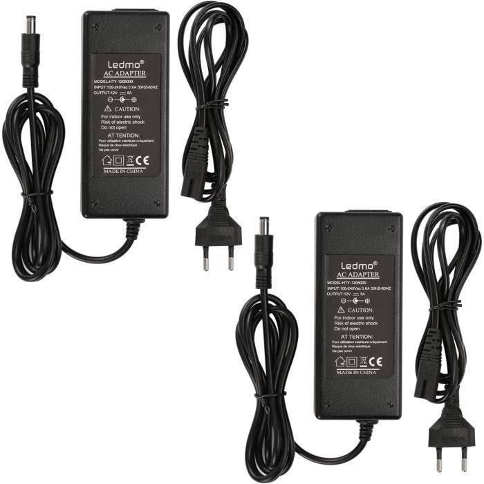 Adaptateur Secteur 12V 5A 60W - Remplacement Pour QNAP-60W-A01 - Câble 2m - Noir