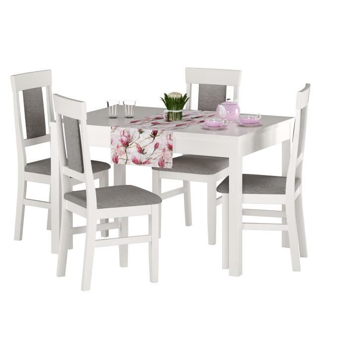 Ensemble table à manger et 4 chaises rembourrées moderne et confortable pin blanc 90.70-51AW-Set25