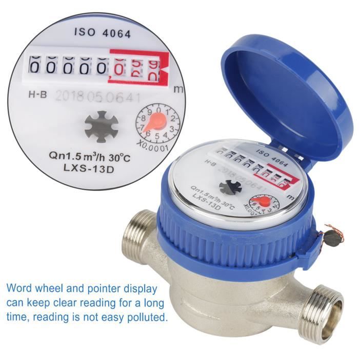 Compteur D'eau Froide 1/2 Pouce (15mm) - Kit Complet Calibré Pour Jardin, Robinet, Horloge à Eau