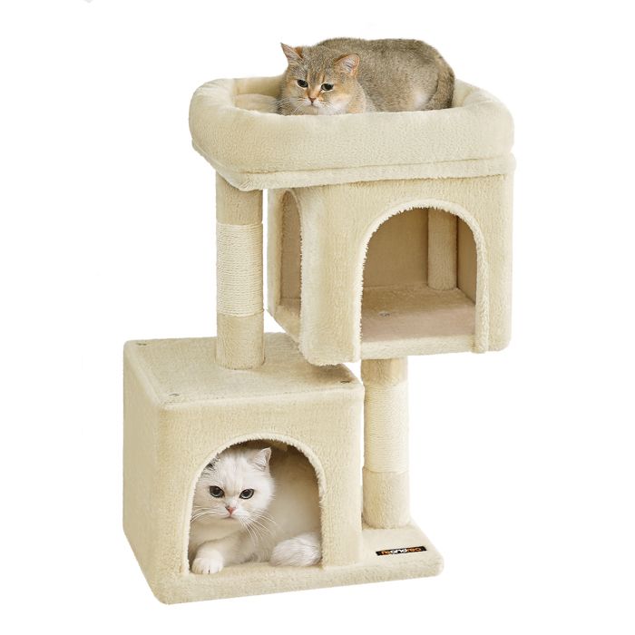 Meilleurs prix pour Feandrea Arbre à Chat, Tour de Jeux 67 cm, S, Maison pour Chatons Jusqu’à 3 kg, Grande Plate-Forme, 2 Niches, Griffoir, Beige